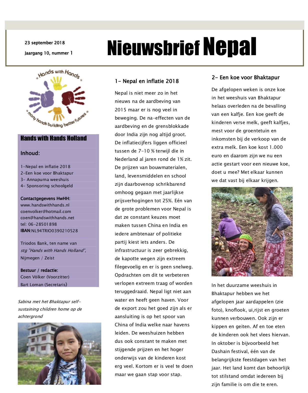 Nieuwsbrief Nepal 2018 1 Hands with Hands Holland