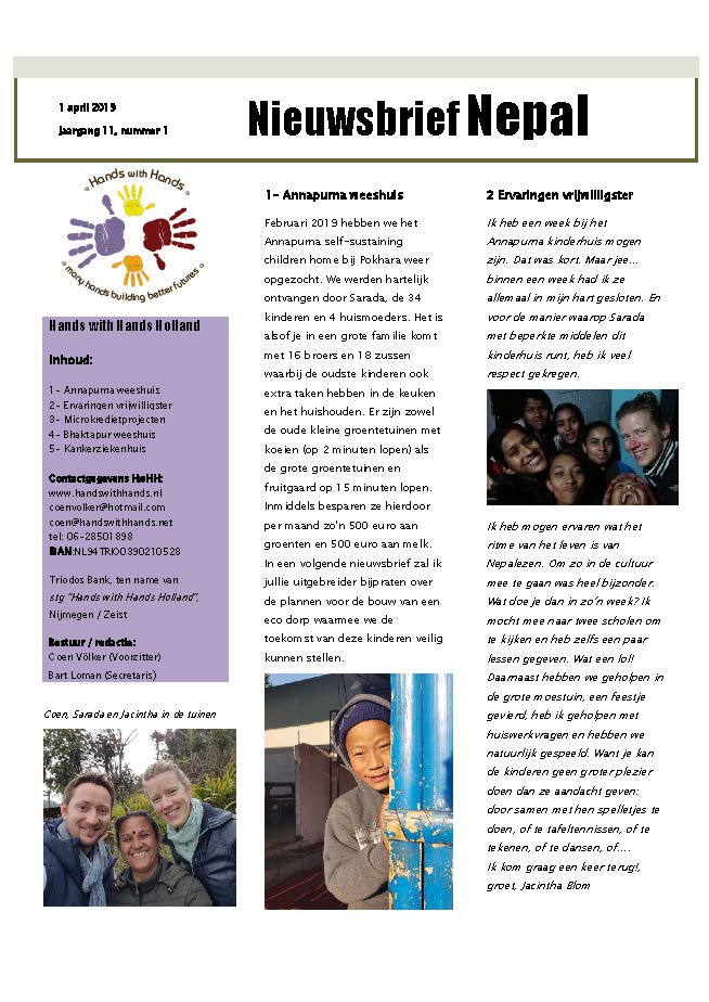 Nieuwsbrief Nepal 2019 1 Hands with Hands Holland 01 Page 1